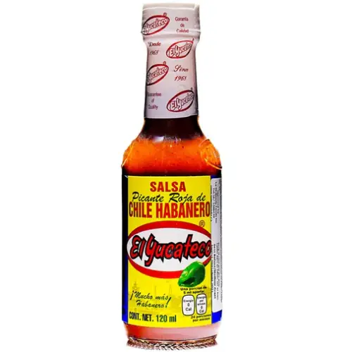 El yucateco salsa picante roja de chile habanero